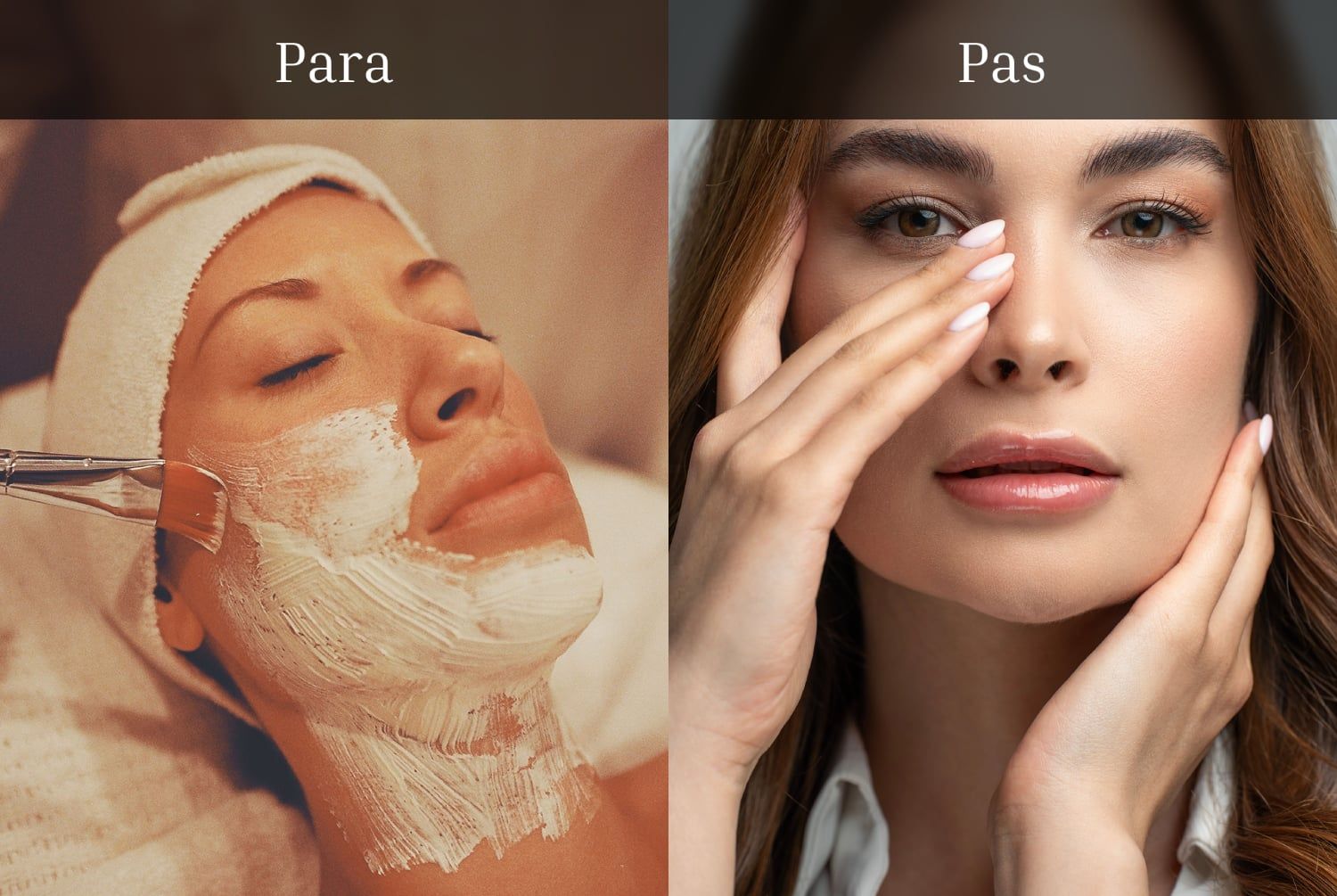 Para dhe pas: maskë e bardhë fytyre dhe lëkura e freskët pas trajtimit